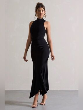 Club L London | Briona High-Neck Twist Maxi Dress